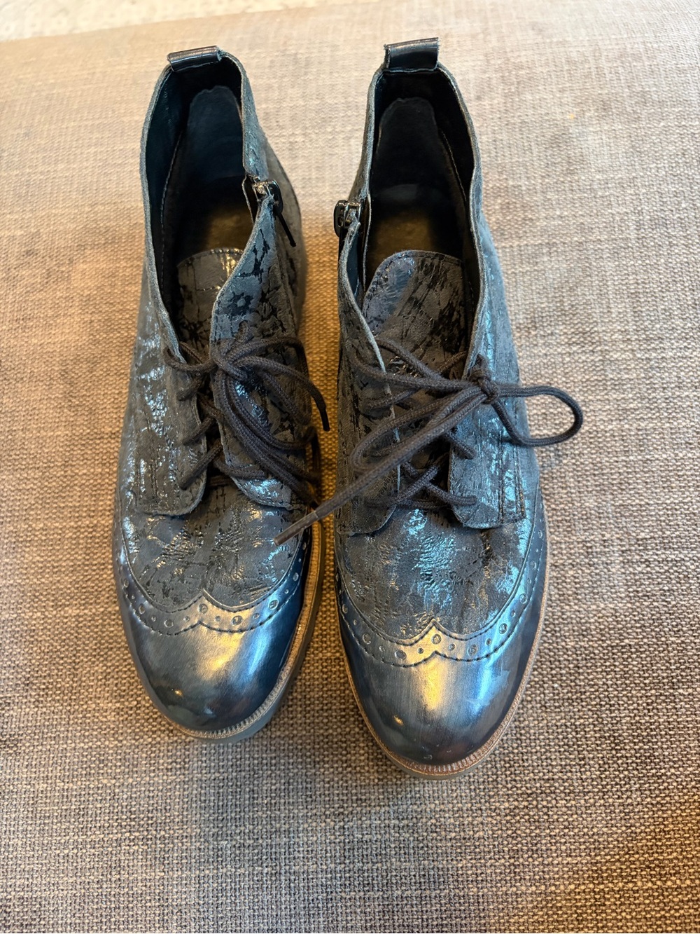Women's Remonte Black Lace-Up Wingtip Booties